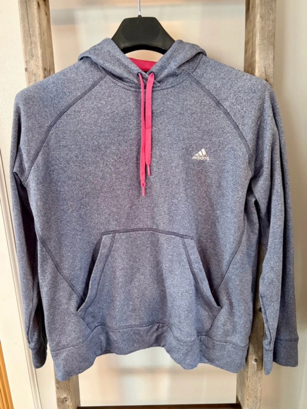 adidas Women’s Navy Heather Hoodie with Pink Drawstrings
